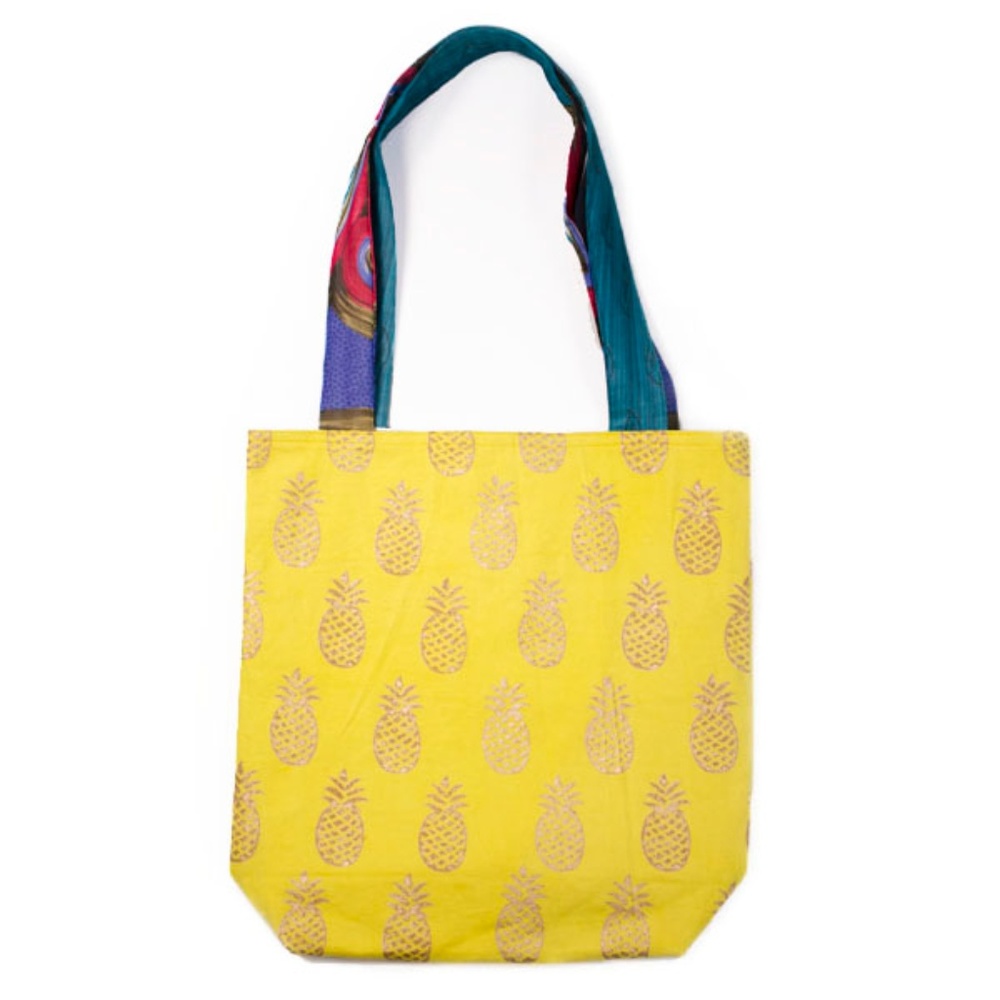 Fair Trade Metallic Pineapple Tote Yellow